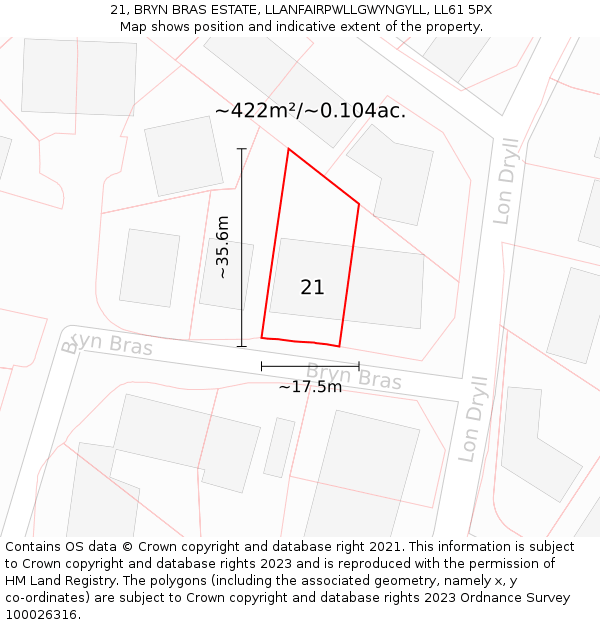 21, BRYN BRAS ESTATE, LLANFAIRPWLLGWYNGYLL, LL61 5PX: Plot and title map