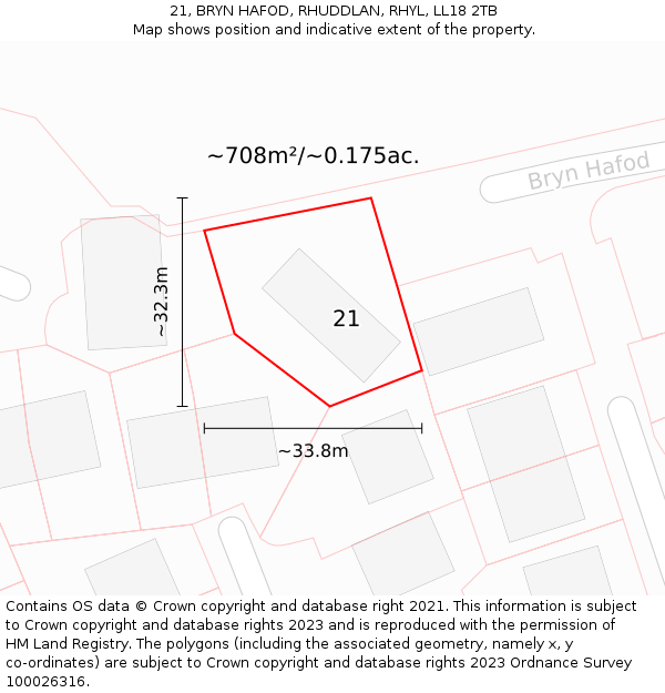 21, BRYN HAFOD, RHUDDLAN, RHYL, LL18 2TB: Plot and title map