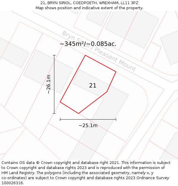 21, BRYN SIRIOL, COEDPOETH, WREXHAM, LL11 3PZ: Plot and title map