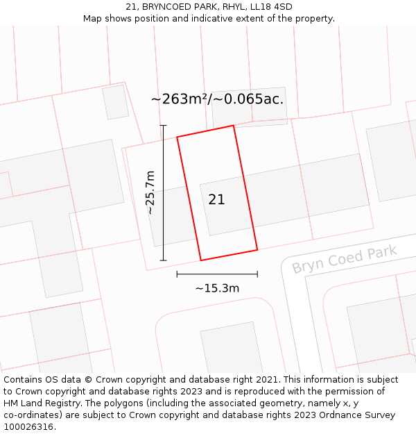 21, BRYNCOED PARK, RHYL, LL18 4SD: Plot and title map