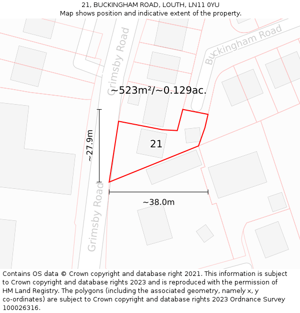 21, BUCKINGHAM ROAD, LOUTH, LN11 0YU: Plot and title map