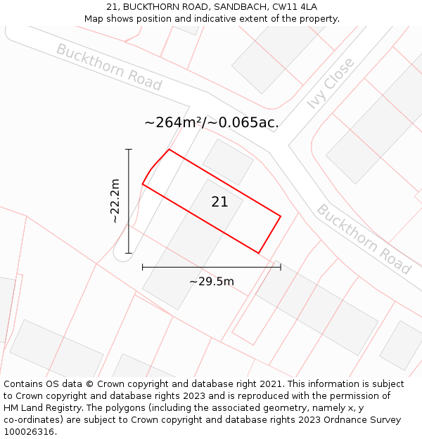 21, BUCKTHORN ROAD, SANDBACH, CW11 4LA: Plot and title map