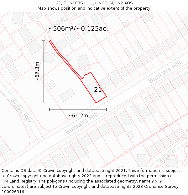 21, BUNKERS HILL, LINCOLN, LN2 4QS: Plot and title map