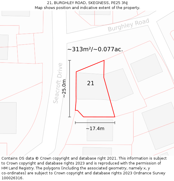 21, BURGHLEY ROAD, SKEGNESS, PE25 3NJ: Plot and title map