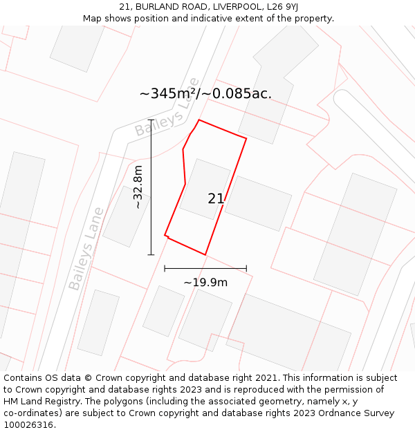 21, BURLAND ROAD, LIVERPOOL, L26 9YJ: Plot and title map