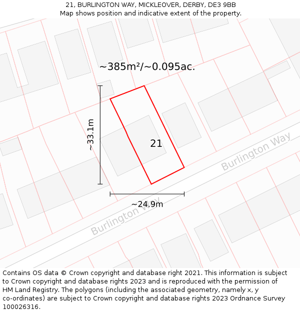 21, BURLINGTON WAY, MICKLEOVER, DERBY, DE3 9BB: Plot and title map