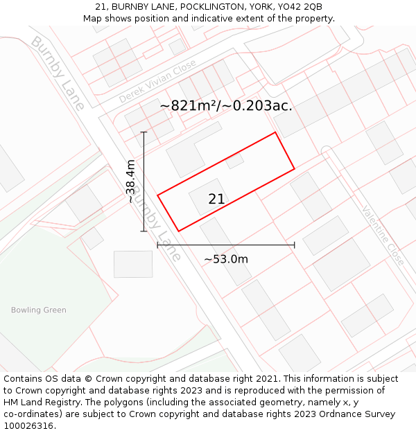 21, BURNBY LANE, POCKLINGTON, YORK, YO42 2QB: Plot and title map