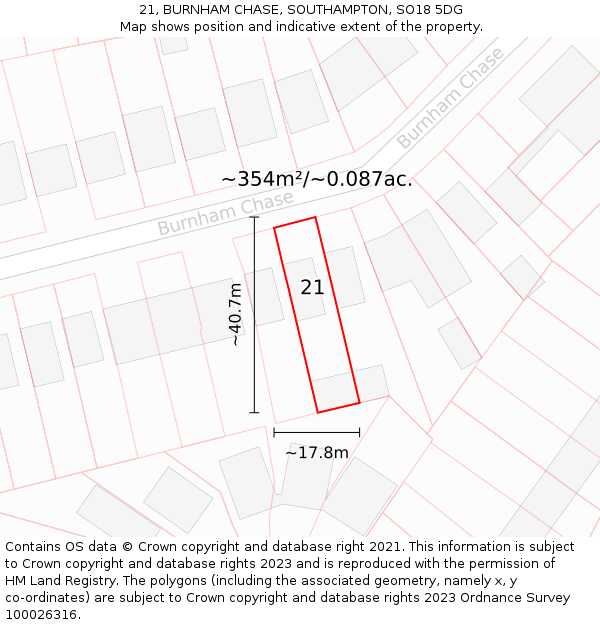 21, BURNHAM CHASE, SOUTHAMPTON, SO18 5DG: Plot and title map