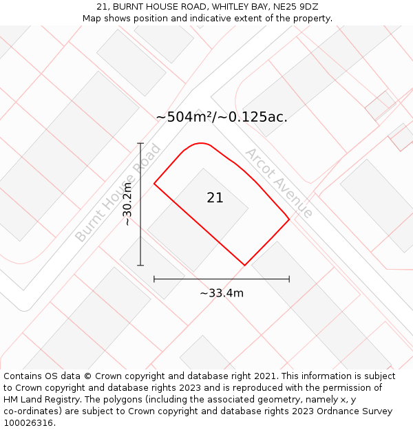 21, BURNT HOUSE ROAD, WHITLEY BAY, NE25 9DZ: Plot and title map