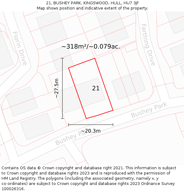 21, BUSHEY PARK, KINGSWOOD, HULL, HU7 3JF: Plot and title map