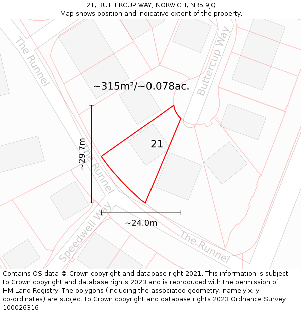 21, BUTTERCUP WAY, NORWICH, NR5 9JQ: Plot and title map