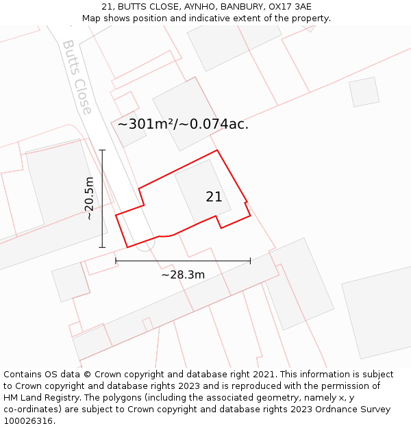 21, BUTTS CLOSE, AYNHO, BANBURY, OX17 3AE: Plot and title map