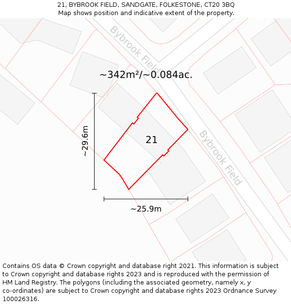 21, BYBROOK FIELD, SANDGATE, FOLKESTONE, CT20 3BQ: Plot and title map