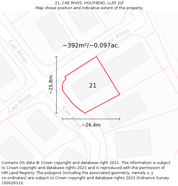 21, CAE RHOS, HOLYHEAD, LL65 2LF: Plot and title map