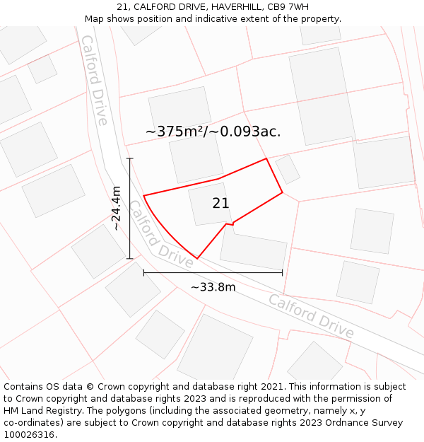 21, CALFORD DRIVE, HAVERHILL, CB9 7WH: Plot and title map