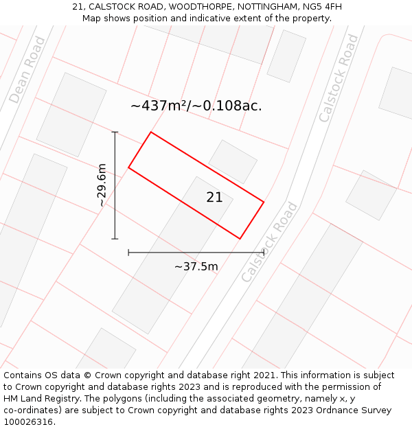 21, CALSTOCK ROAD, WOODTHORPE, NOTTINGHAM, NG5 4FH: Plot and title map