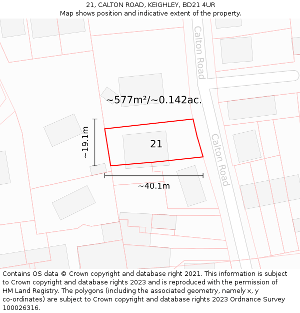 21, CALTON ROAD, KEIGHLEY, BD21 4UR: Plot and title map