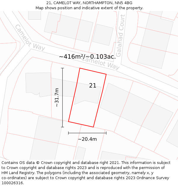 21, CAMELOT WAY, NORTHAMPTON, NN5 4BG: Plot and title map