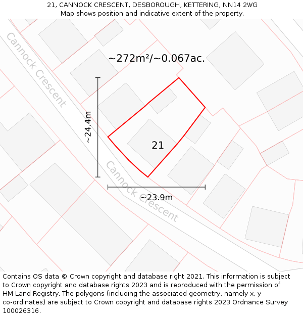 21, CANNOCK CRESCENT, DESBOROUGH, KETTERING, NN14 2WG: Plot and title map