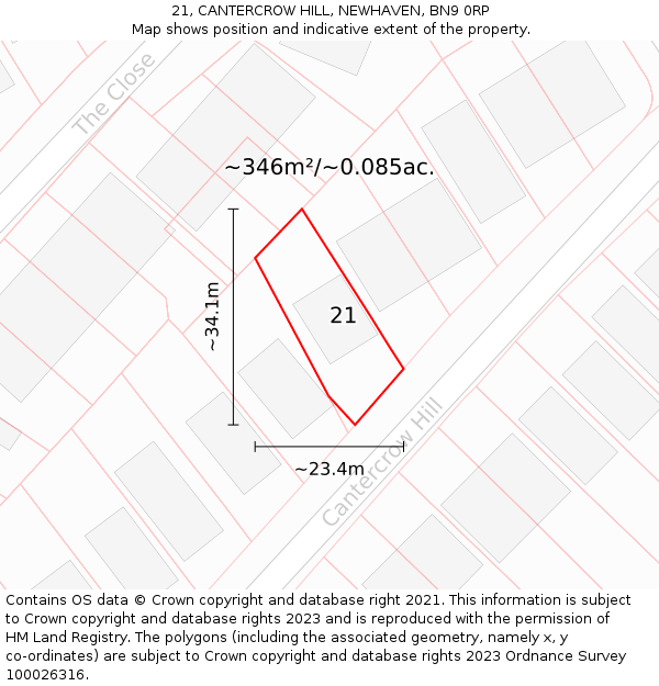 21, CANTERCROW HILL, NEWHAVEN, BN9 0RP: Plot and title map