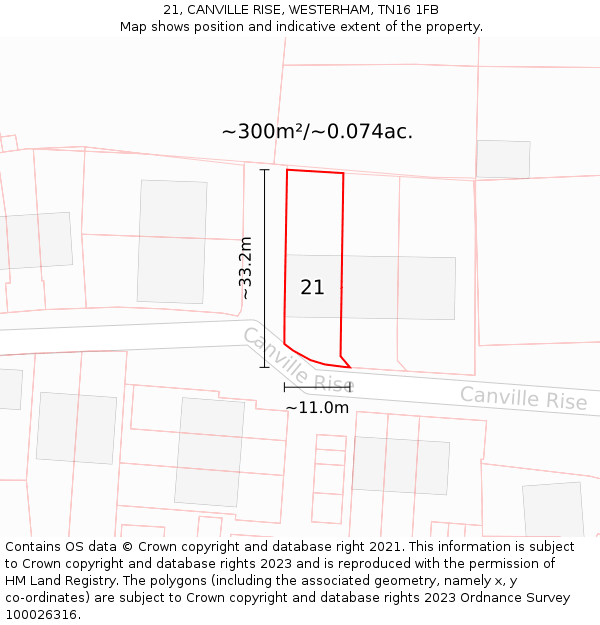 21, CANVILLE RISE, WESTERHAM, TN16 1FB: Plot and title map