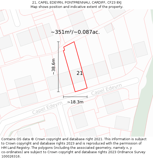 21, CAPEL EDEYRN, PONTPRENNAU, CARDIFF, CF23 8XJ: Plot and title map