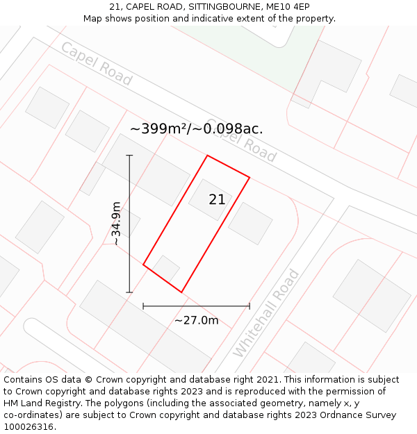 21, CAPEL ROAD, SITTINGBOURNE, ME10 4EP: Plot and title map