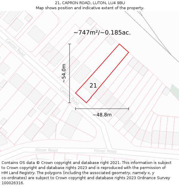 21, CAPRON ROAD, LUTON, LU4 9BU: Plot and title map