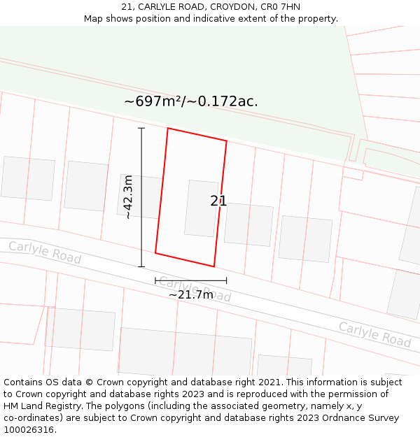 21, CARLYLE ROAD, CROYDON, CR0 7HN: Plot and title map