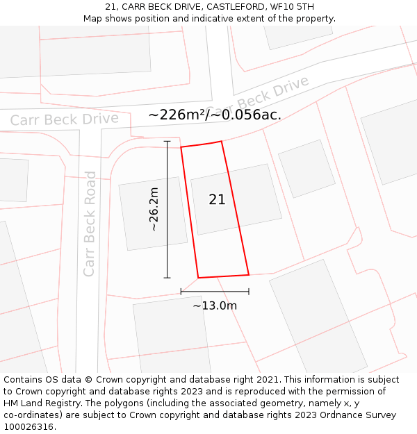 21, CARR BECK DRIVE, CASTLEFORD, WF10 5TH: Plot and title map