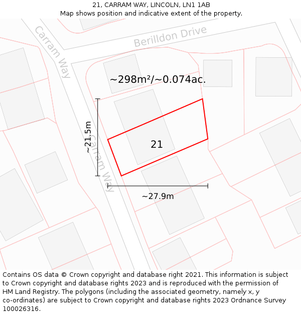 21, CARRAM WAY, LINCOLN, LN1 1AB: Plot and title map