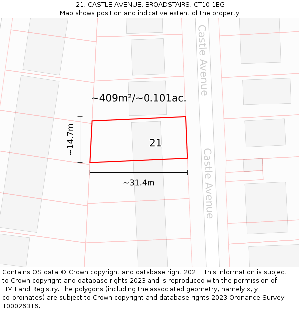 21, CASTLE AVENUE, BROADSTAIRS, CT10 1EG: Plot and title map