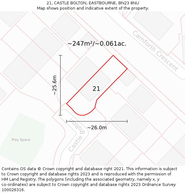 21, CASTLE BOLTON, EASTBOURNE, BN23 8NU: Plot and title map