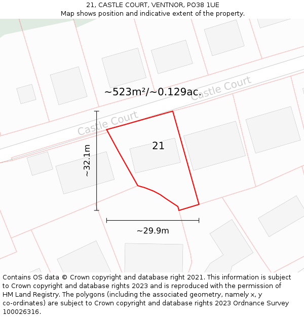 21, CASTLE COURT, VENTNOR, PO38 1UE: Plot and title map