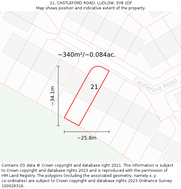 21, CASTLEFORD ROAD, LUDLOW, SY8 1DF: Plot and title map