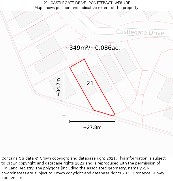 21, CASTLEGATE DRIVE, PONTEFRACT, WF8 4RE: Plot and title map