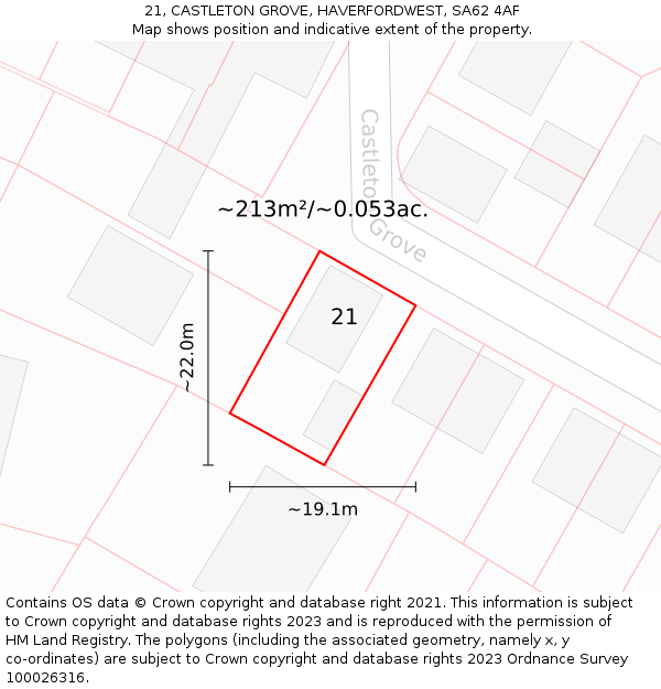 21, CASTLETON GROVE, HAVERFORDWEST, SA62 4AF: Plot and title map