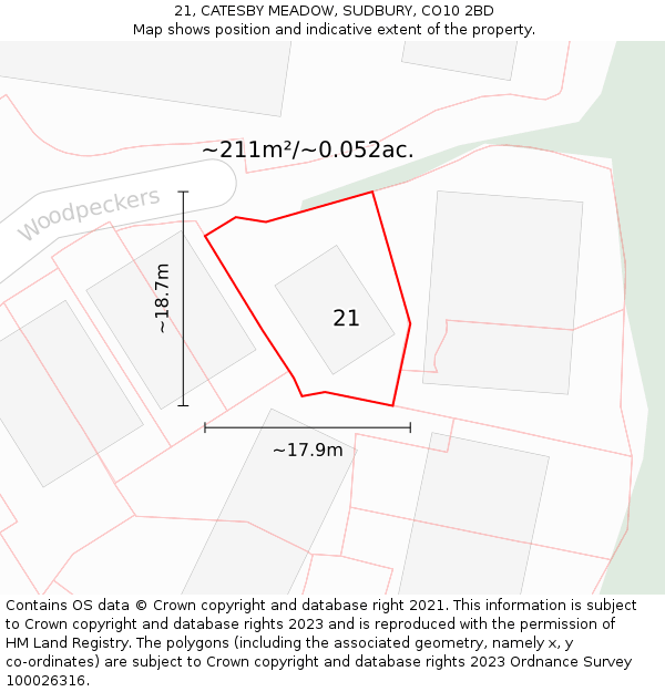 21, CATESBY MEADOW, SUDBURY, CO10 2BD: Plot and title map