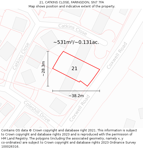 21, CATKINS CLOSE, FARINGDON, SN7 7FA: Plot and title map
