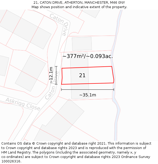 21, CATON DRIVE, ATHERTON, MANCHESTER, M46 0NY: Plot and title map