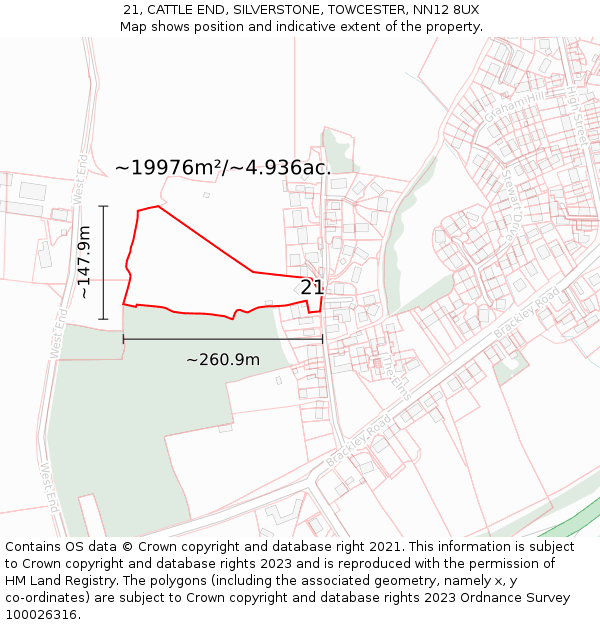 21, CATTLE END, SILVERSTONE, TOWCESTER, NN12 8UX: Plot and title map