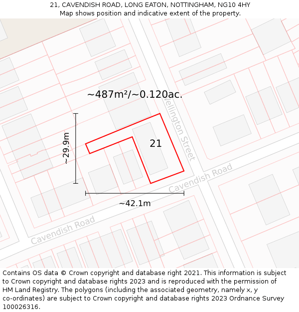 21, CAVENDISH ROAD, LONG EATON, NOTTINGHAM, NG10 4HY: Plot and title map