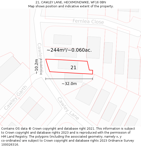 21, CAWLEY LANE, HECKMONDWIKE, WF16 0BN: Plot and title map
