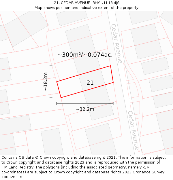 21, CEDAR AVENUE, RHYL, LL18 4JS: Plot and title map