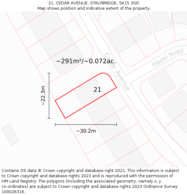 21, CEDAR AVENUE, STALYBRIDGE, SK15 3GD: Plot and title map