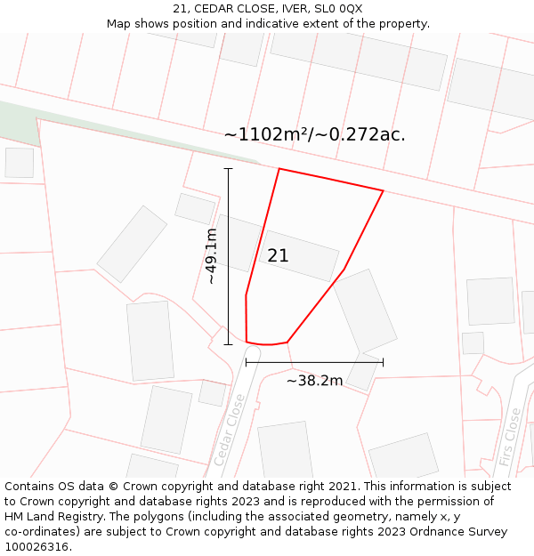 21, CEDAR CLOSE, IVER, SL0 0QX: Plot and title map