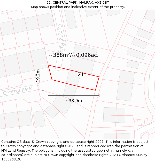 21, CENTRAL PARK, HALIFAX, HX1 2BT: Plot and title map