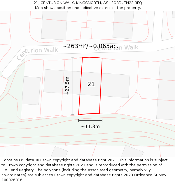 21, CENTURION WALK, KINGSNORTH, ASHFORD, TN23 3FQ: Plot and title map
