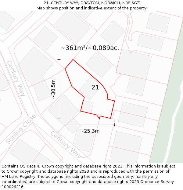 21, CENTURY WAY, DRAYTON, NORWICH, NR8 6GZ: Plot and title map