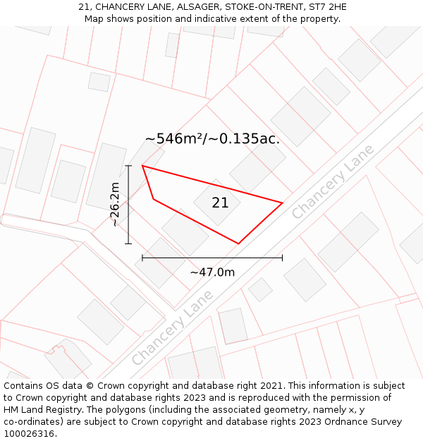 21, CHANCERY LANE, ALSAGER, STOKE-ON-TRENT, ST7 2HE: Plot and title map